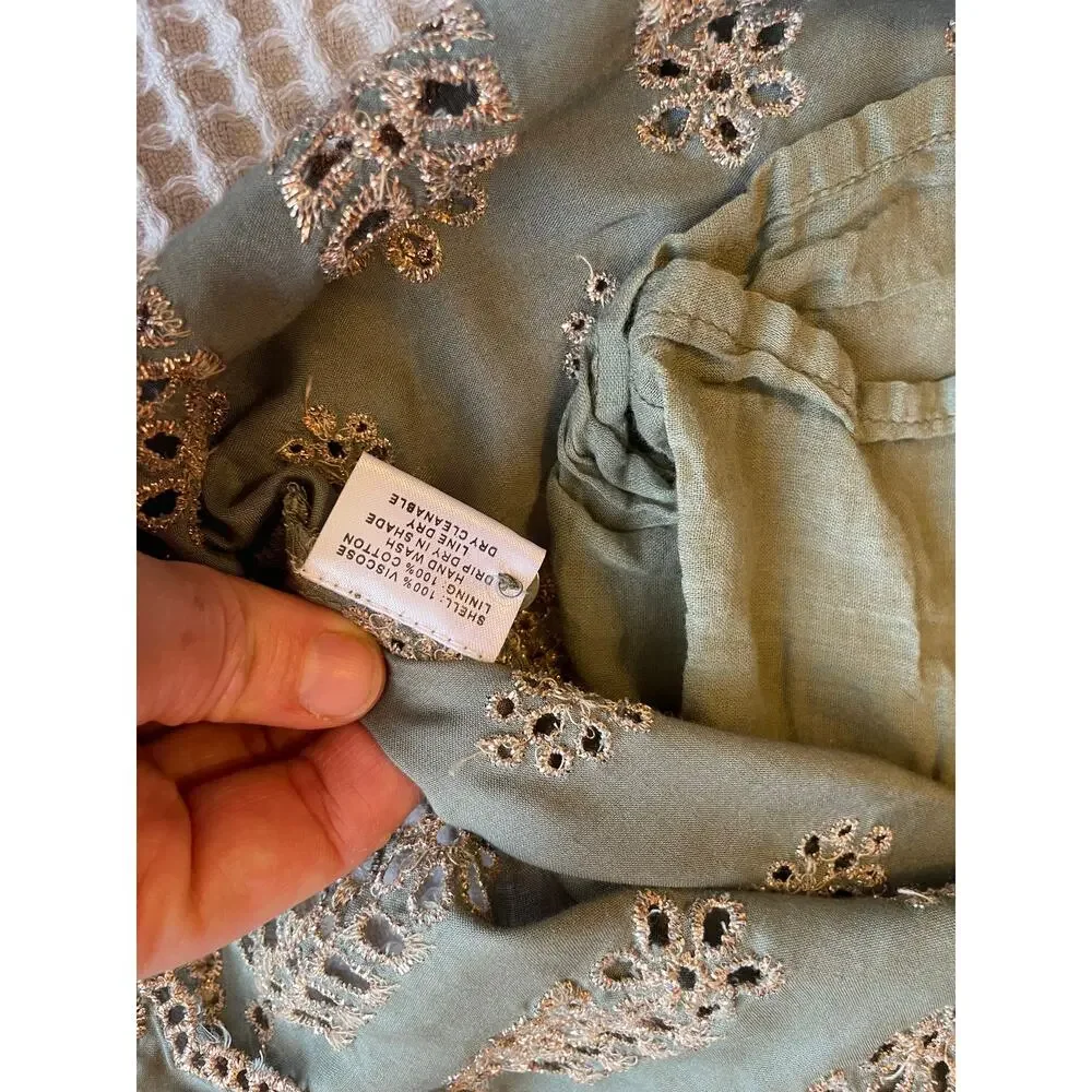 Ruby Yaya Boho Festival Style Green W/ Metallic Eyelet Long Sleeve Tunic XL - Picture 16 of 16